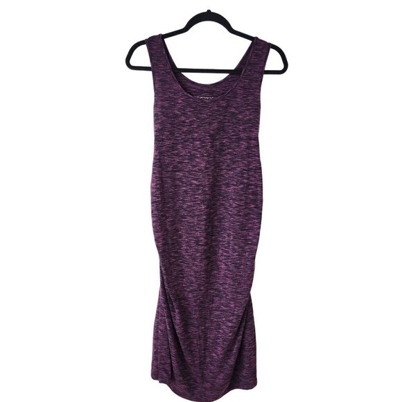 Liz Lange Maternity Stretch Dress Purple Space Dye Jersey Knit Ruched Sides S - Picture 1 of 4